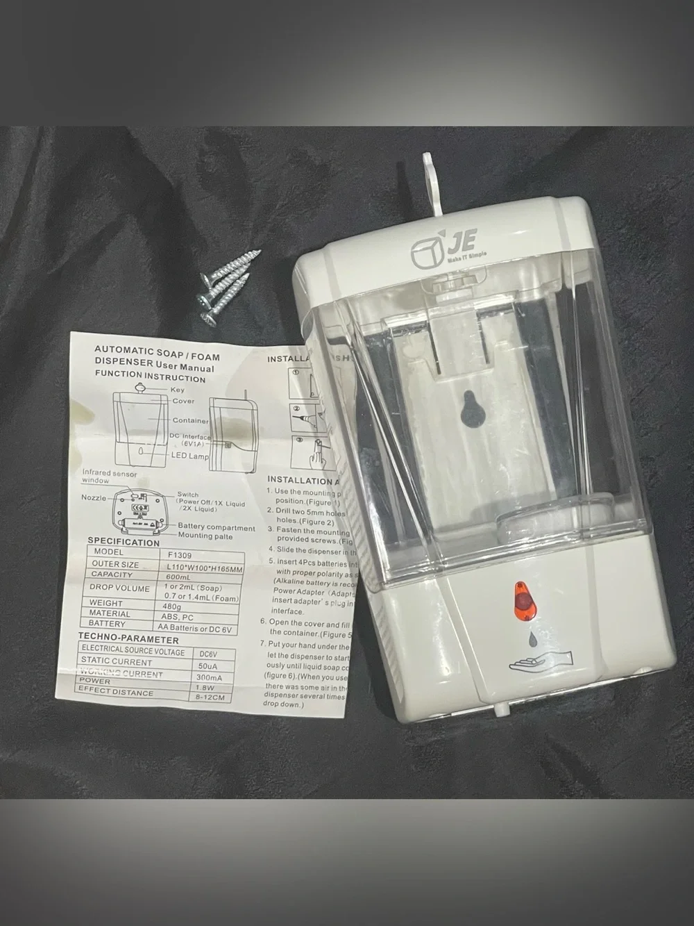 JE Make it Simple Automatic Touchless Soap Dispenser Clear - White